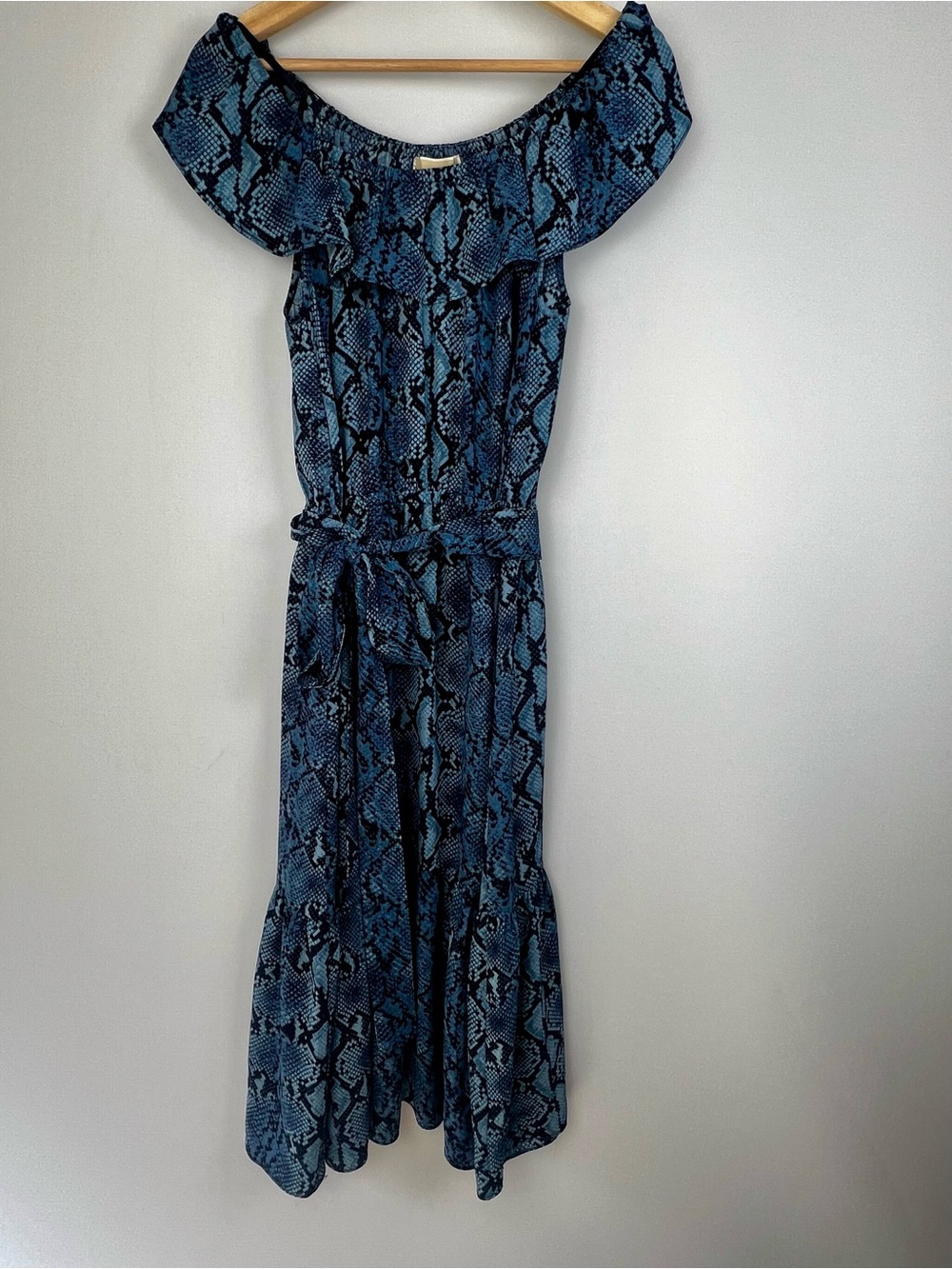 Michael Michael Kors Snakeskin Print Off Shoulder Ruffle Dress S NWT